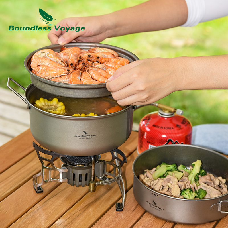 Camping Cooking Pots And Pans - 무한 항해 티타늄 스티머 스톡팟 프라이팬