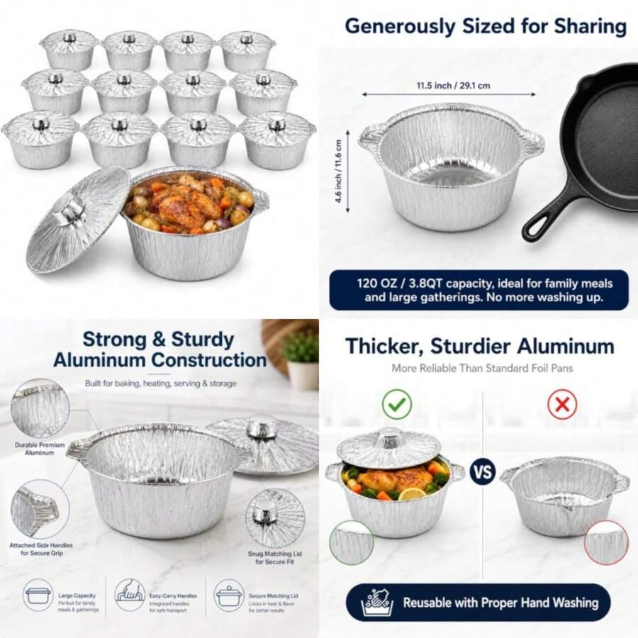 Camping Cooking Pots And Pans - 뚜껑이 있는 일회용 냄비 12팩, 캠핑