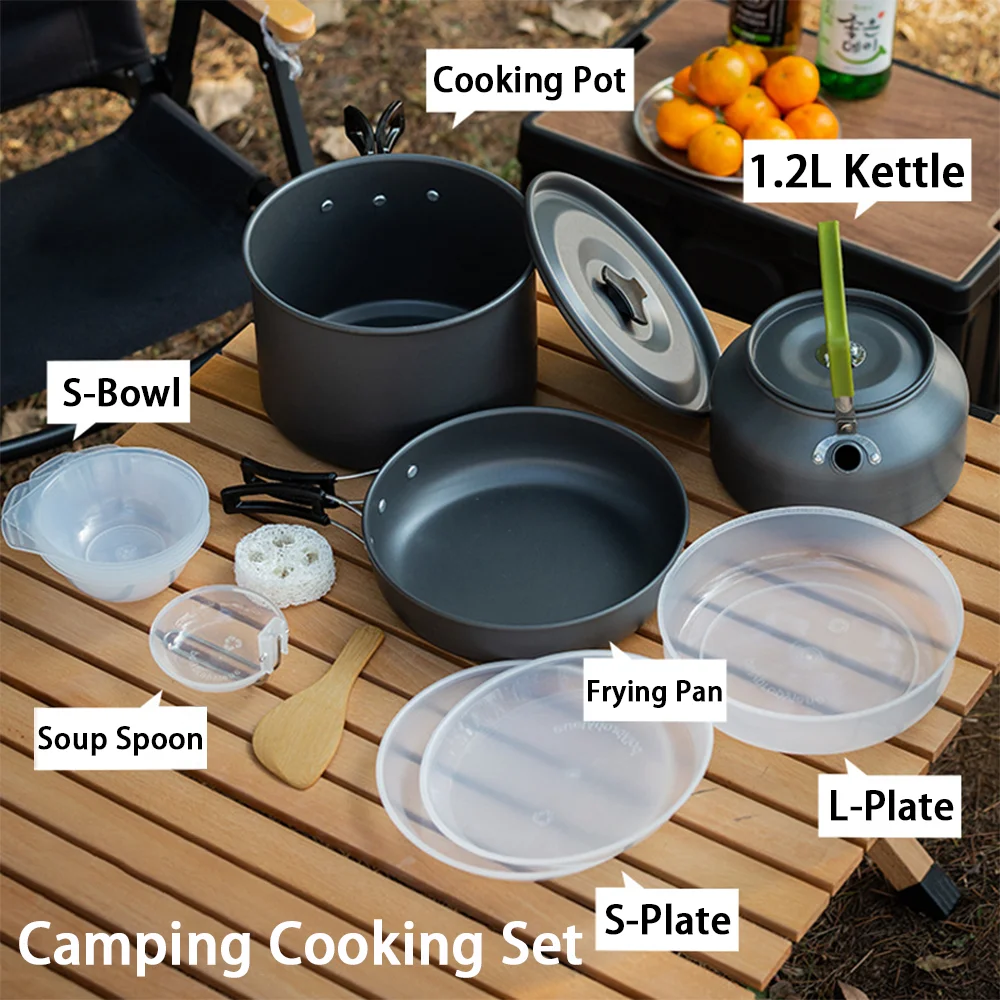 Nesting Camping Cooking Set - 대용량 3~4인용 캠핑용 논스틱 조리기구 세트,
