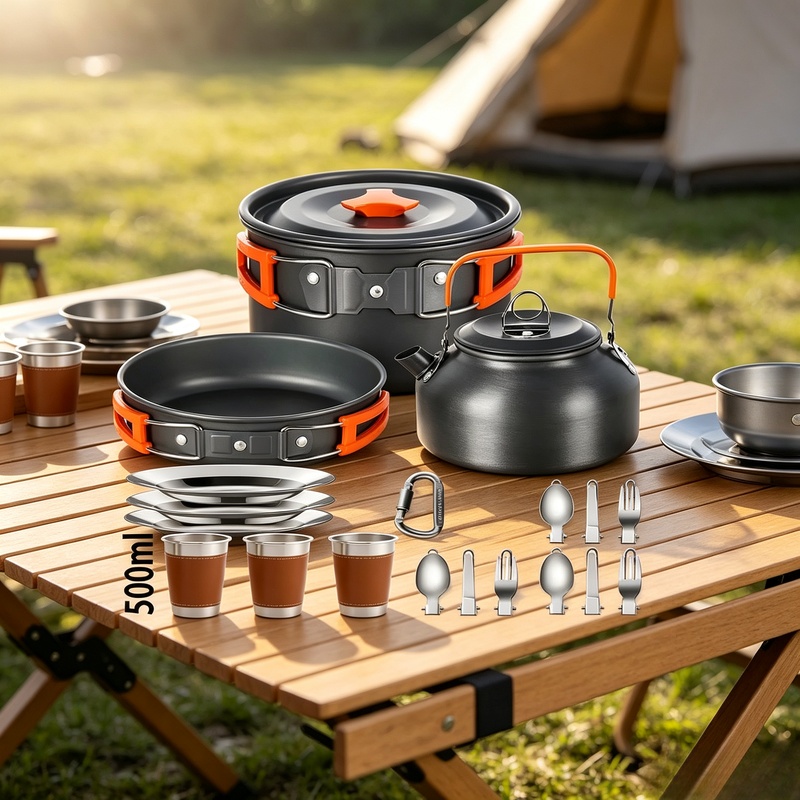 Camping Cooking Candle - 2~3인용 논스틱 캠핑 조리기구 세트, 휴대용