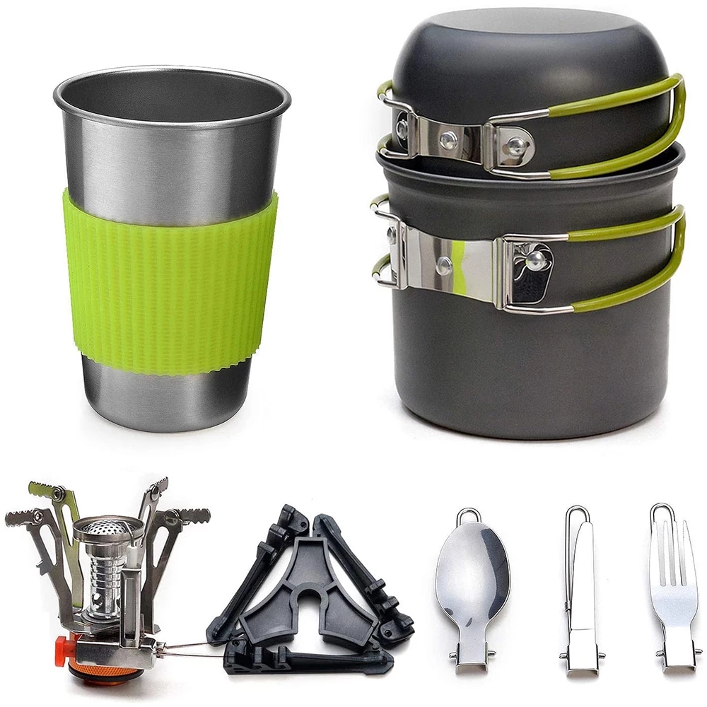 Camping Cooking Pots And Pans - 스토브가있는 캠핑 조리기구 키트 야외 요리