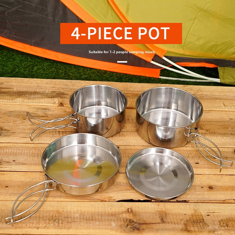 4피스 스테인리스 스틸 야외 요리 세트 (캠핑, 하이킹 - Nesting Camping Cooking Set 리뷰 및 가격