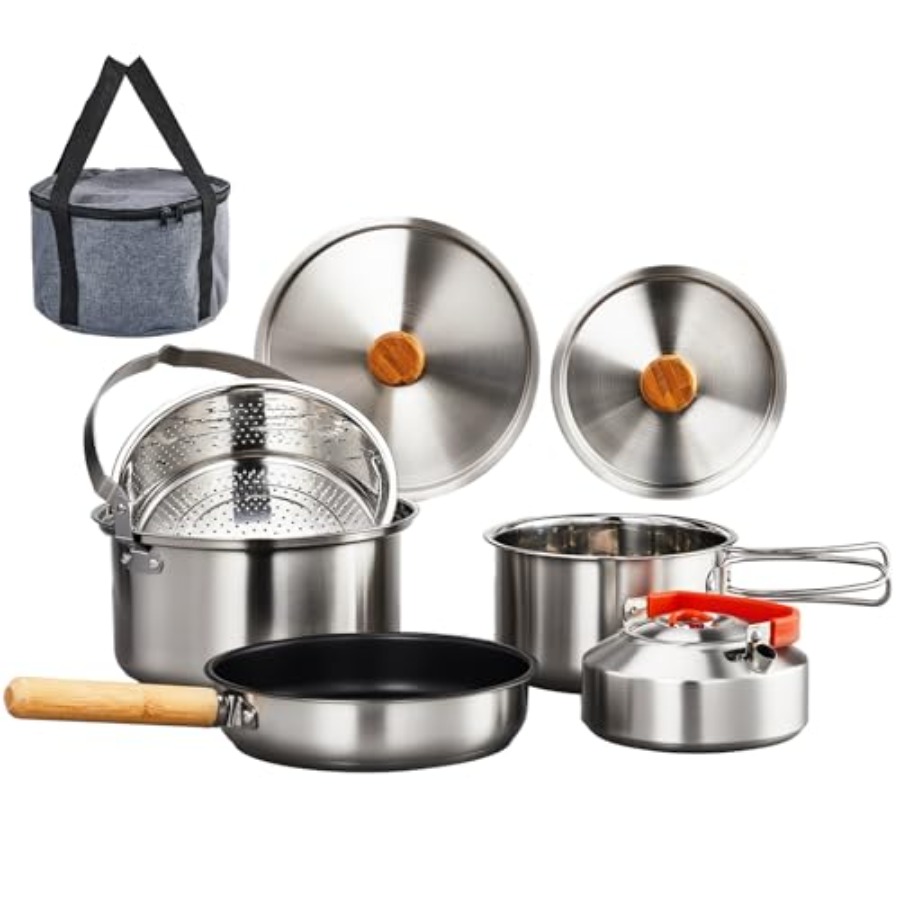 캠핑 조리기구 세트, 4~6인용 캠프파이어 요리를 위한 - Nesting Camping Cooking Set 리뷰 및 가격
