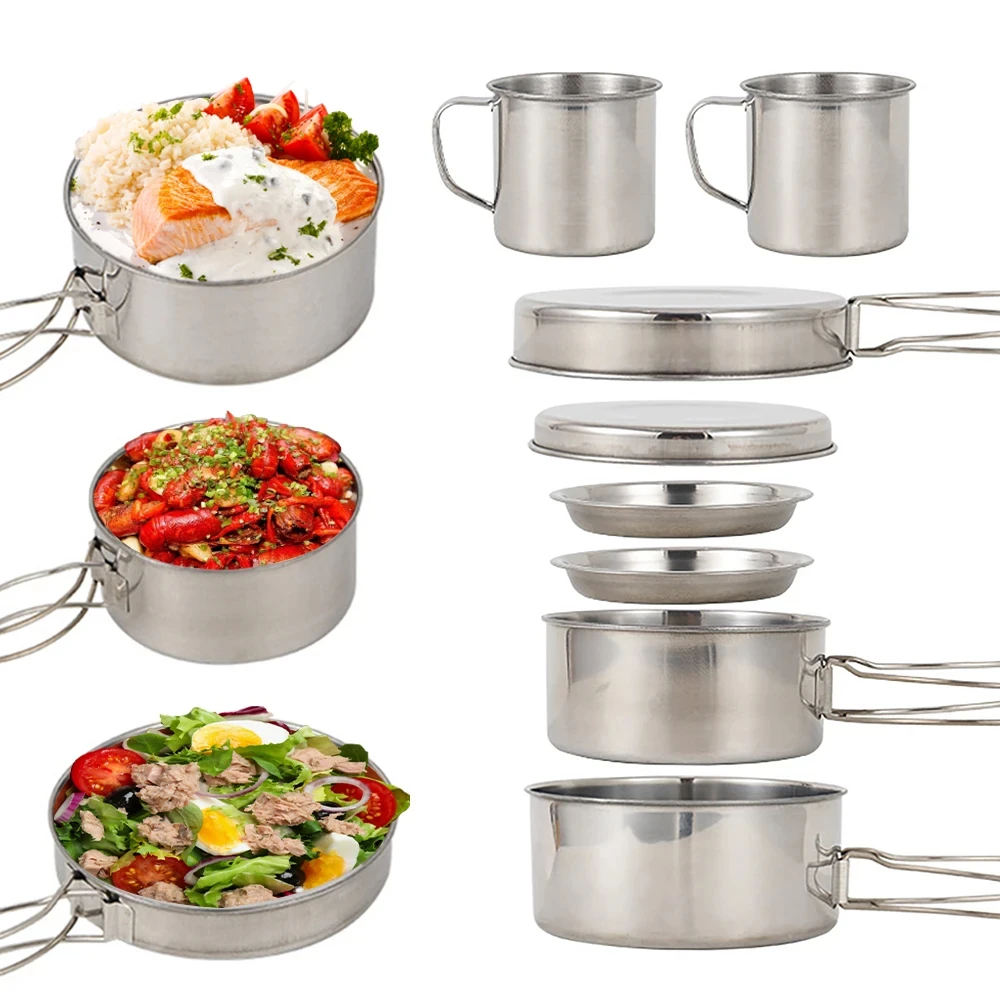 8개/세트 캠핑 조리기구 세트 스테인리스 스틸 요리 냄 - Camping Cooking Pots And Pans 리뷰 및 가격