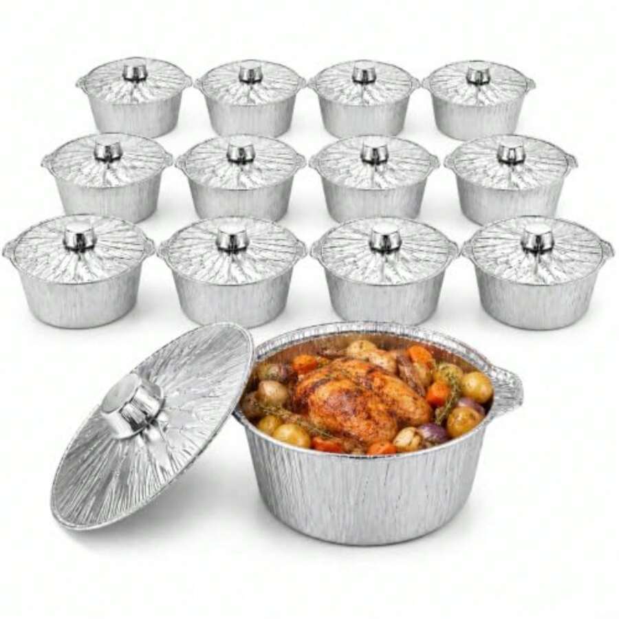 뚜껑이 있는 일회용 냄비 12팩, 캠핑 베이킹 요리용  - Camping Cooking Pots And Pans 리뷰 및 가격
