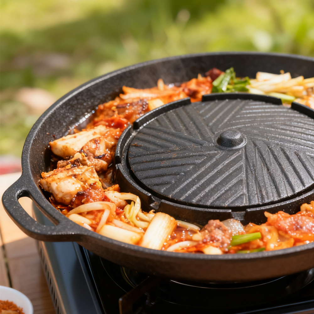 코선 한국식 바베큐 그릴 팬 2 in 1 원형 바베큐  - Camping Cooking Survival 리뷰 및 가격