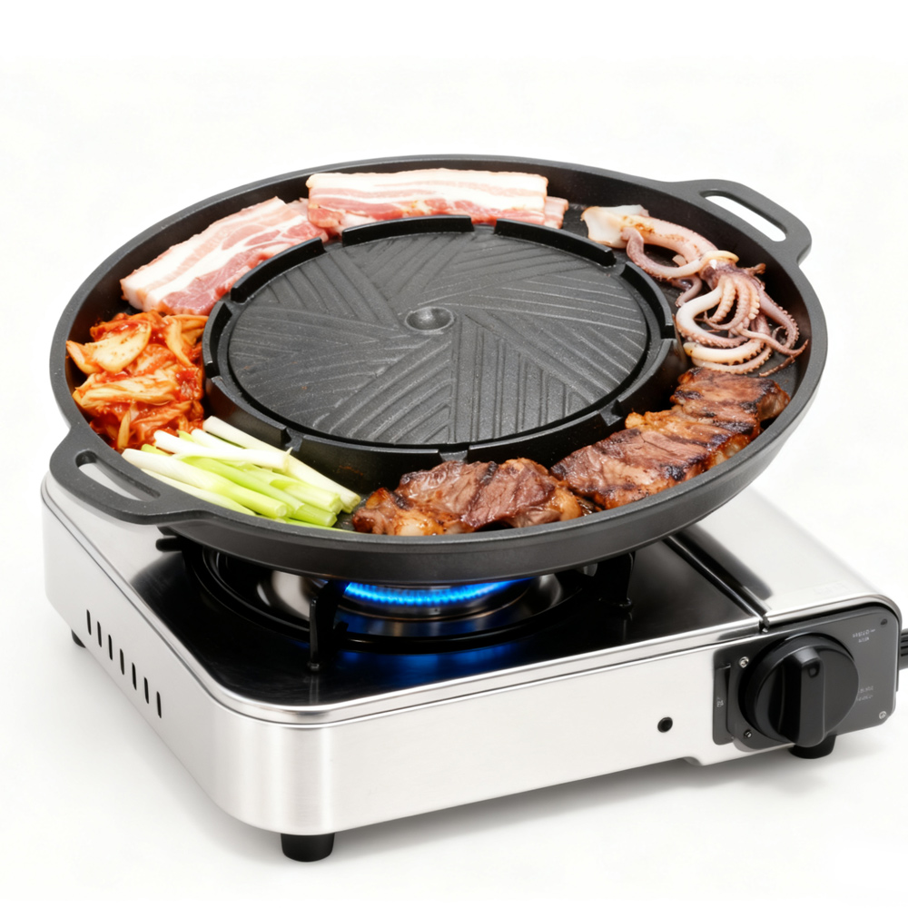 코선 한국식 바베큐 그릴 팬 2 in 1 원형 바베큐  - Camping Cooking Survival 리뷰 및 가격