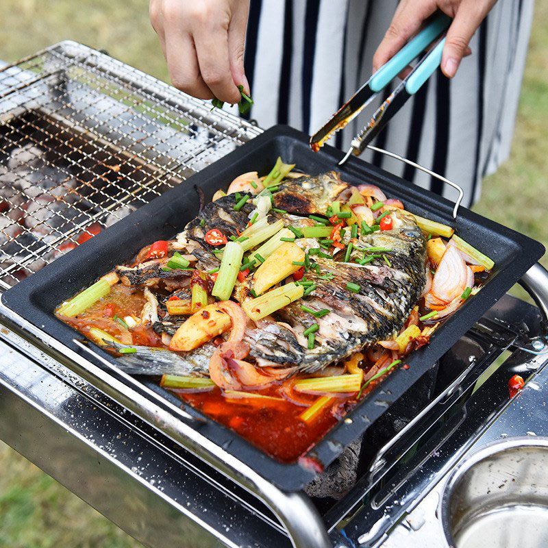 야외용 두꺼운 사각 그릴 팬, 손잡이 두 개, 휴대용  - Camping Cooking Candle 리뷰 및 가격