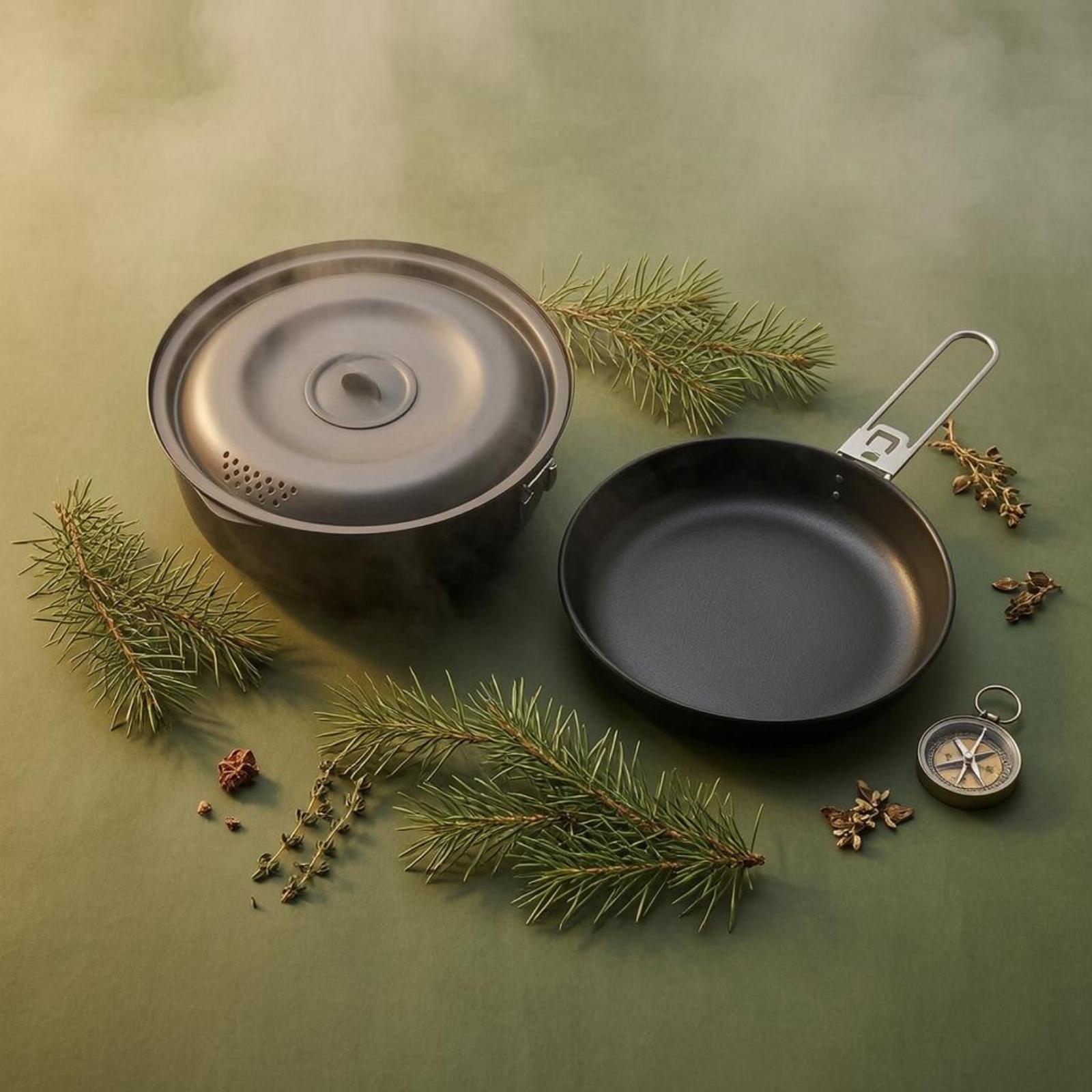 야외용 조리기구 논스틱 캠핑 조리기구 세트, 뚜껑과 손 - Nesting Camping Cooking Set 리뷰 및 가격